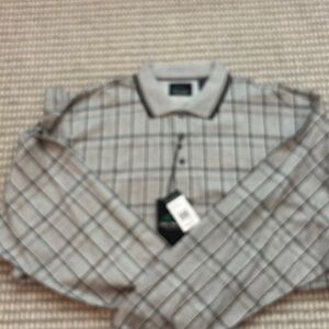 Greg Norman Collection Gray Plaid Long-Sleeve Polo